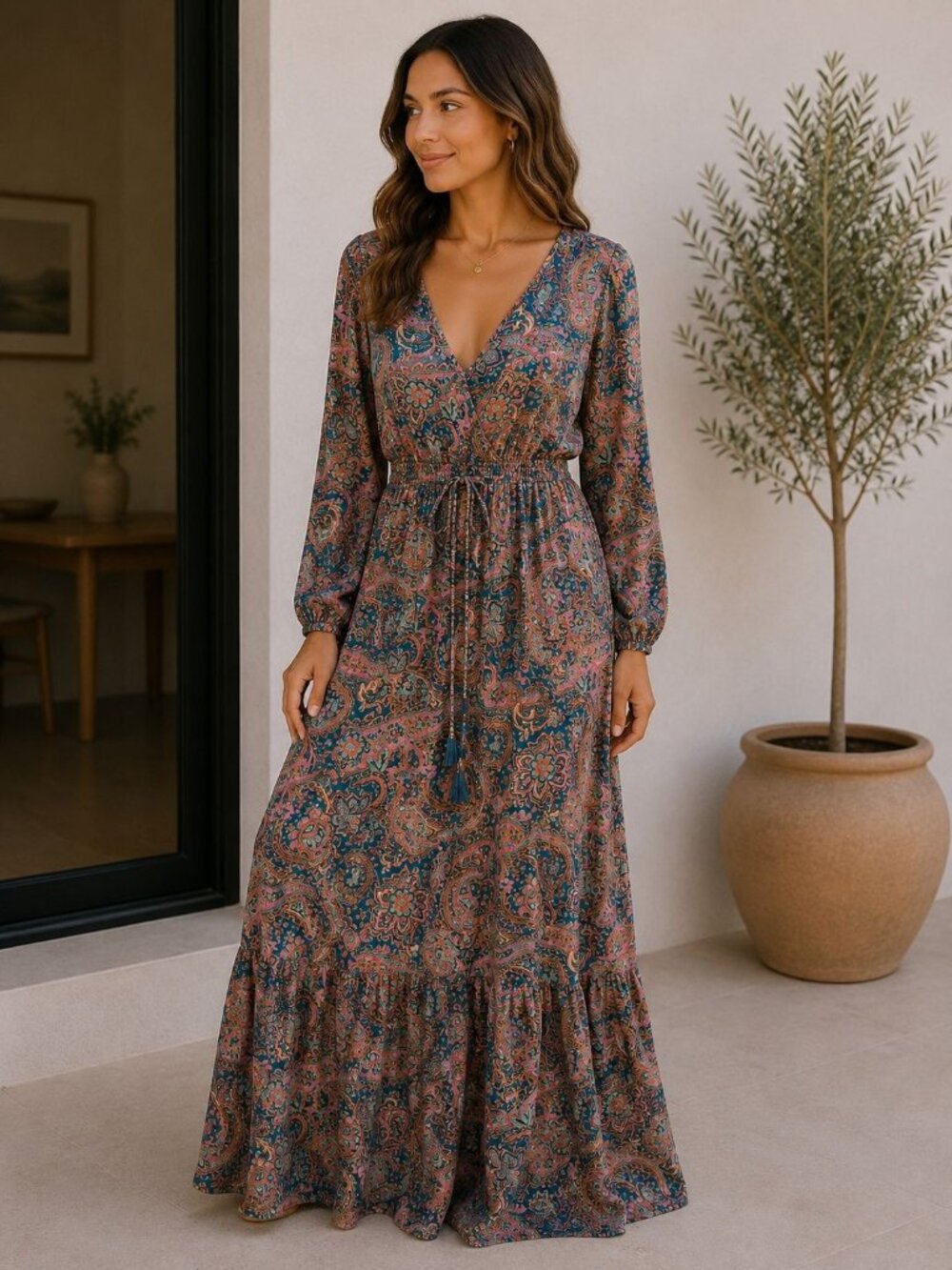 Anthropologie Large Boemo Maxi Dress Hippie Peasant Boho Tiered Concert